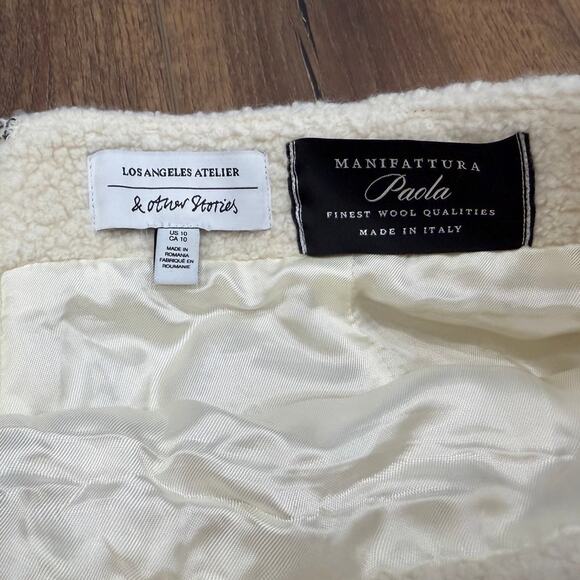 & Other Stories Bouclé Italian Wool Mini Skirt in Cream White Size 10 - Picture 6 of 8